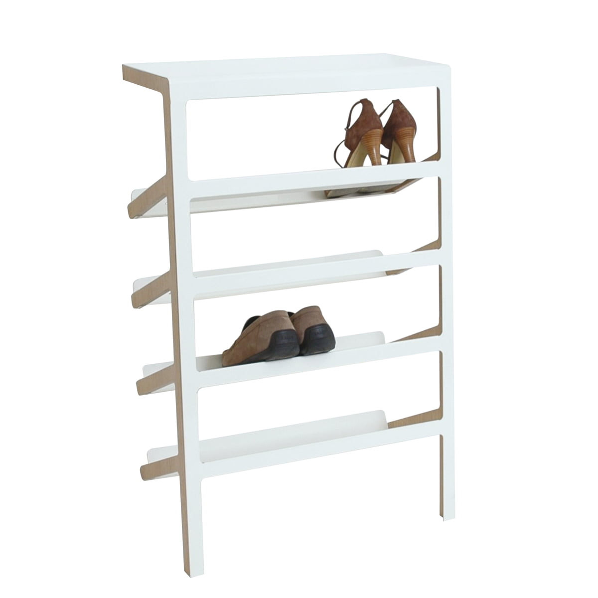 white wood shoe shelf