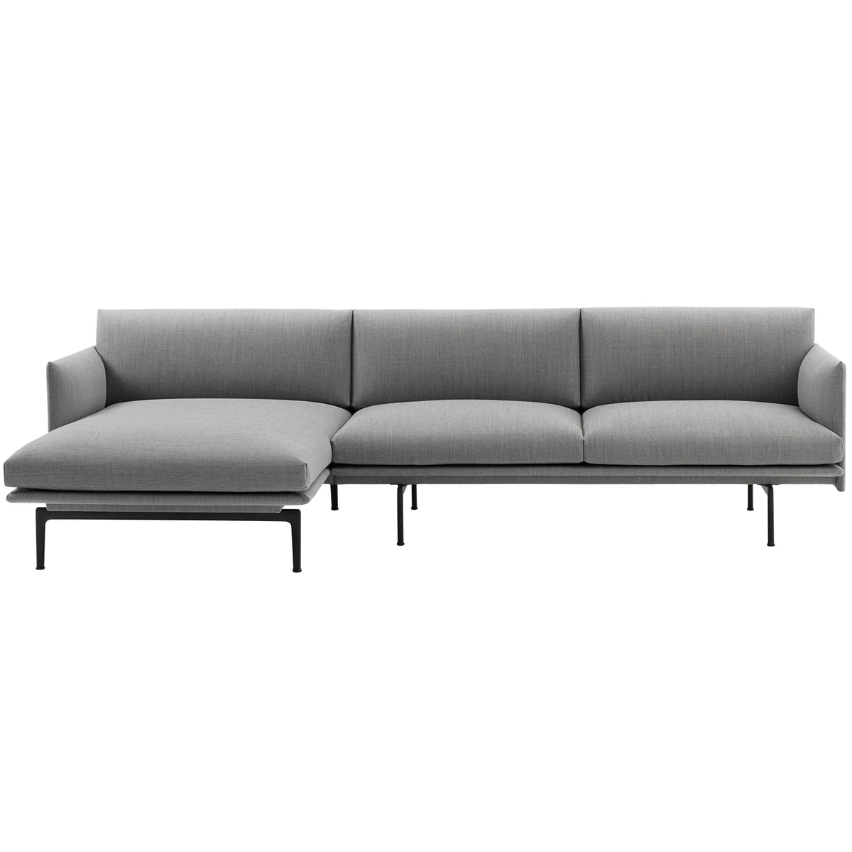 Muuto Outline 3 Seater Sofa With Left Chaise Longue Grey Fiord 151 Black Ral 9017