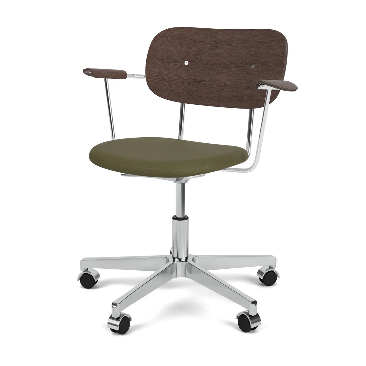 Audo - Co Task Office chair with armrests, dark stained oak / army (leather)