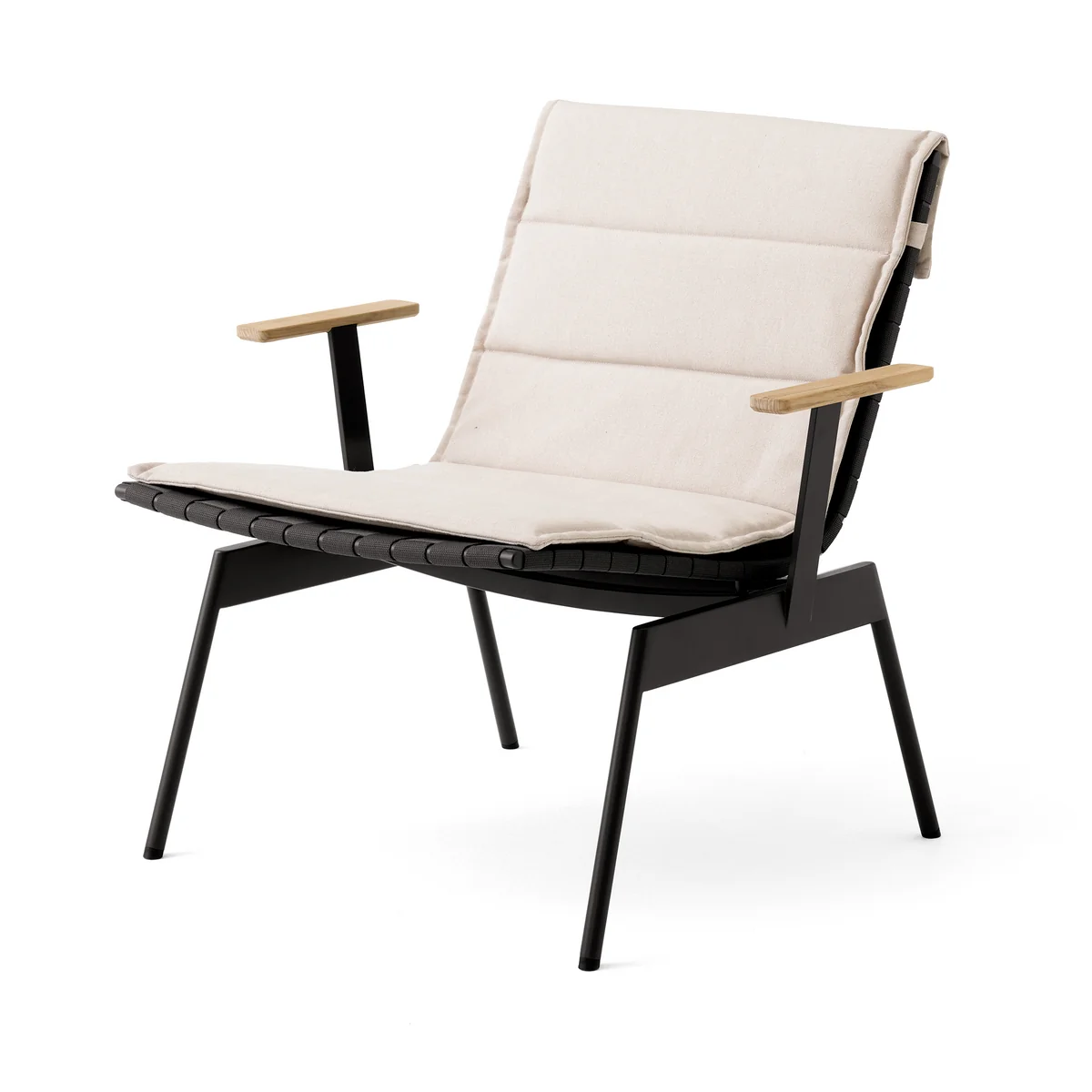 & Tradition - Ville AV45 Outdoor Lounge Chair with armrests, warm black with seat cushion, beige