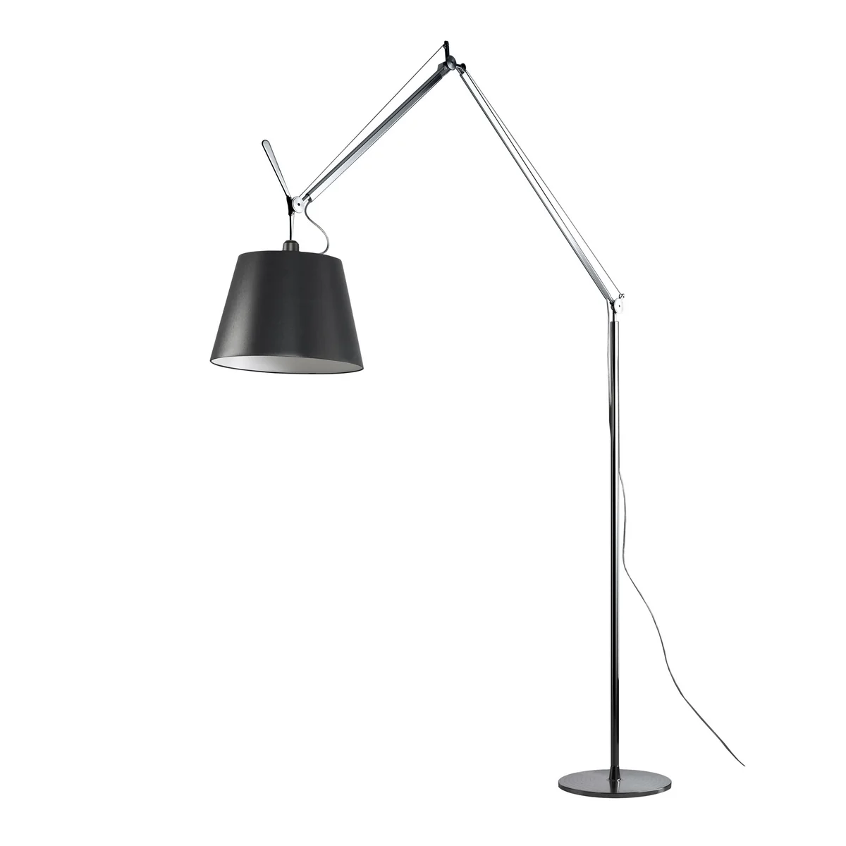 Artemide - Tolomeo Mega floor lamp with dimmer, satin shade Ø 32 cm, aluminum silver / black