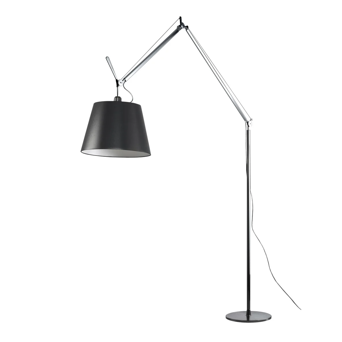 Artemide - Tolomeo Mega floor lamp with dimmer, satin shade Ø 36 cm, aluminum silver / black