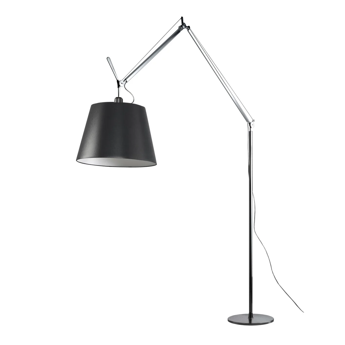Artemide - Tolomeo Mega floor lamp with dimmer, satin shade Ø 42 cm, aluminum silver / black