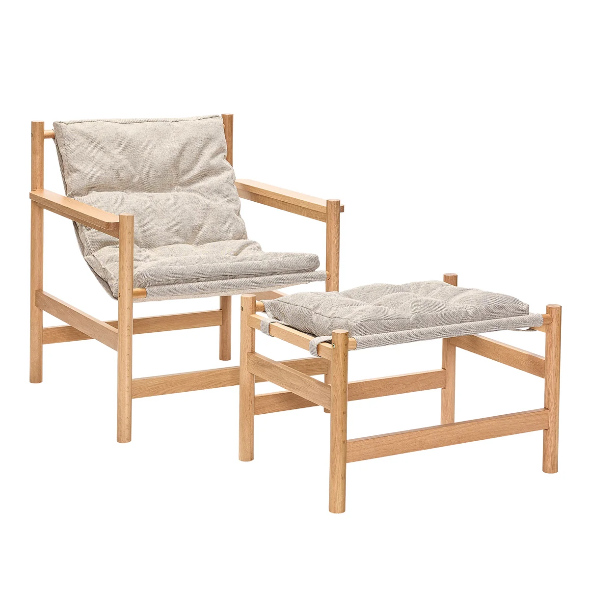Hübsch Interior - Heritage Lounge chair with stool natural oak / beige