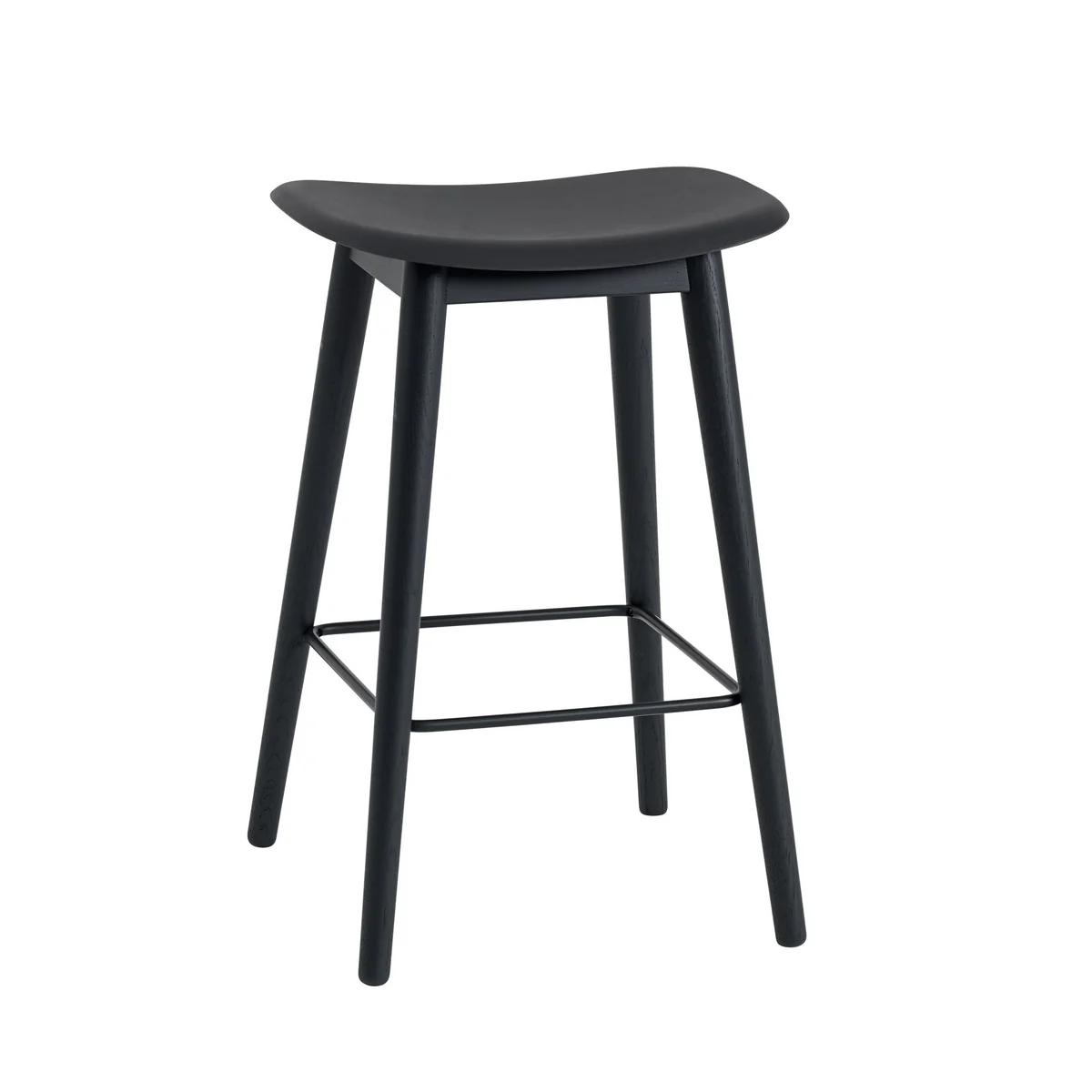 Muuto - Fiber Bar stool Wood Base H 65 cm, black