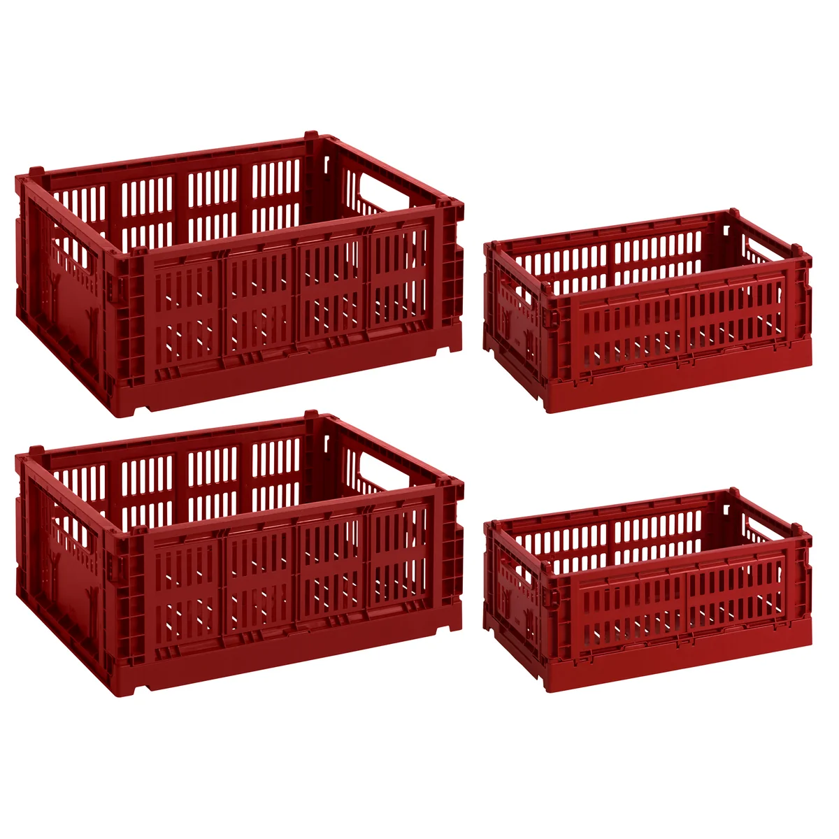 HAY - Colour Crate Basket 2x M + 2x S, burgundy, recycled (set of 4)