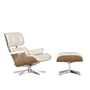 Vitra - Lounge Chair & Ottoman, polished, walnut white pigmented, leather Premium F snow (new dimensions)