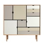 Andersen Furniture - S3 chest of drawers, oiled oak/ fronts silver (silver white), doeskin (beige), iron (metal gray)