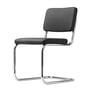 Thonet - S 32 PV Upholstered chair, chrome / leather Linea black (622 Nero), seams with black synthetic leather