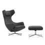 Vitra - Grand Repos Armchair and Ottoman, Cosy 2 gray (10 classic gray) / polished aluminum (felt glides)