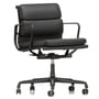 Vitra - EA 217 Soft Pad office chair coated deep black with armrests, swivel, leather Premium F nero (hard floor castors)