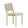 Artek - Chair 611 , birch clear varnished / linen straps natural black patterned
