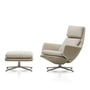 Vitra - Grand Relax Armchair & Ottoman, seat height 465 mm, polished aluminum, leather Premium F sand / Corsaro (05 Stone Melange ), felt glides