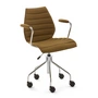 Kartell - Maui Soft Office chair with armrests and castors, chrome-plated steel / Noma mustard