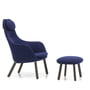 Vitra - HAL Lounge Chair & Ottoman with loose seat cushion, dark oak, Cosy 2, dark blue (felt glides)