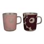 Marimekko - Oiva Unikko Mug with handle, 250 ml, terra / dark wine red / powder (set of 2)