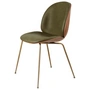 Gubi - Beetle Stuhl 3D Veneer, Front upholstered, Walnut / GUBI Soft Leather (Army) PG C / Frame brass antique