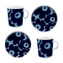 Marimekko - Oiva Unikko Mug with handle & Plate set of 4, white / dark blue / light blue