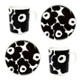 Marimekko - Oiva Unikko Mug with handle & Plate, white / black (set of 4)