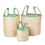 Broste Copenhagen - Lykke Basket, natural / jelly green (set of 3)