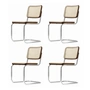 Thonet - S 32 V chair, chrome / walnut-colored (TP 24) / wickerwork with plastic support fabric (set of 4)