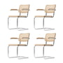 Thonet - S 64 V armchair, chrome / natural beech (TP 17) / wickerwork with plastic support fabric (set of 4)