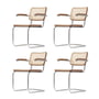 Thonet - S 64 V Armchair, chrome / walnut / wicker with plastic support fabric (Pure Materials) (Set of 4)