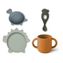 LIEWOOD - Vivi Silicone tableware set, Dino, blue multi mix (set of 4)
