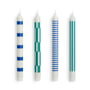 Hay - Pattern Stick candles, H 24 cm, light grey / blue / green (set of 4)