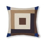 ferm Living - Border Patchwork Cushion, 50 x 50 cm, carob brown / bright blue