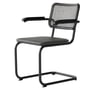 Thonet - S 64 V Armchair, black RAL 9005 / stained oak / wickerwork with dark melange support fabric