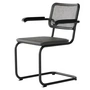 Thonet - S 64 V Armchair, black RAL 9005 / stained oak / wickerwork with dark melange plastic support fabric