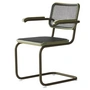 Thonet - S 64 V Armchair, sage green / stained oak / wickerwork with dark melange plastic support fabric