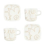 Marimekko - Oiva Piirto Unikko mug with handle & Plate, white / gold (set of 4)