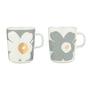 Marimekko - Unikko mug with handle, 250 ml, white / light gray / gold (set of 2) (60th Anniversary Collection)