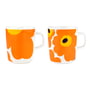 Marimekko - Oiva Iso Unikko & Unikko mug with handle, 250 ml, white / orange / yellow (set of 2) (60th Anniversary Collection)