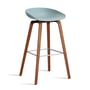 Hay - About A Stool AAS 32 H 85 cm, lacquered walnut / stainless steel / dusty blue 2. 0 (felt glides)