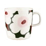 Marimekko - Oiva Unikko Mug with handle, 400 ml, white / dark green / light pink