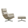 Vitra - Grand Relax Armchair & Ottoman, polished aluminum, Dumet beige / grey, leather / sand, felt glides