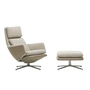 Vitra - Grand Relax Armchair & Ottoman, polished aluminum, Dumet beige / leather / sand, felt glides
