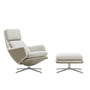 Vitra - Grand Relax Armchair & Ottoman, polished aluminum, Nubia ivory / grey, leather / sand, felt glides