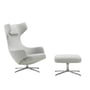 Vitra - Grand Repos Armchair and Ottoman, Dumet melange (double-stitched seam) / polished aluminum (felt glides)