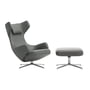 Vitra - Grand Repos Armchair and Ottoman, granite gray, Premium F 65 leather, polished aluminum (felt glides)