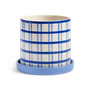 & klevering - Clash flower pot with saucer, grid, Ø 18 x 16.5 cm, blue / white