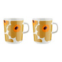 Marimekko - Oiva Unikko Mug with handle, 250 ml, white / caramel / warm orange (set of 2)