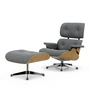 Vitra - Lounge Chair & Ottoman, polished, natural chestnut, Nubia, ivory / dark blue (new dimensions)