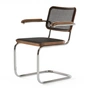 Thonet - S 64 V armchair, chrome / walnut / wickerwork with dark melange plastic support fabric