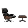Vitra - Lounge Chair & Ottoman, black / polished, dark walnut, Premium F leather, nero (new dimensions)