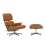 Vitra - Lounge Chair & Ottoman polished, natural cherry, Premium F leather, cognac (new dimensions)