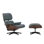 Vitra - Lounge Chair & Ottoman, black / polished, dark walnut, Premium F leather, smoke blue (new dimensions)